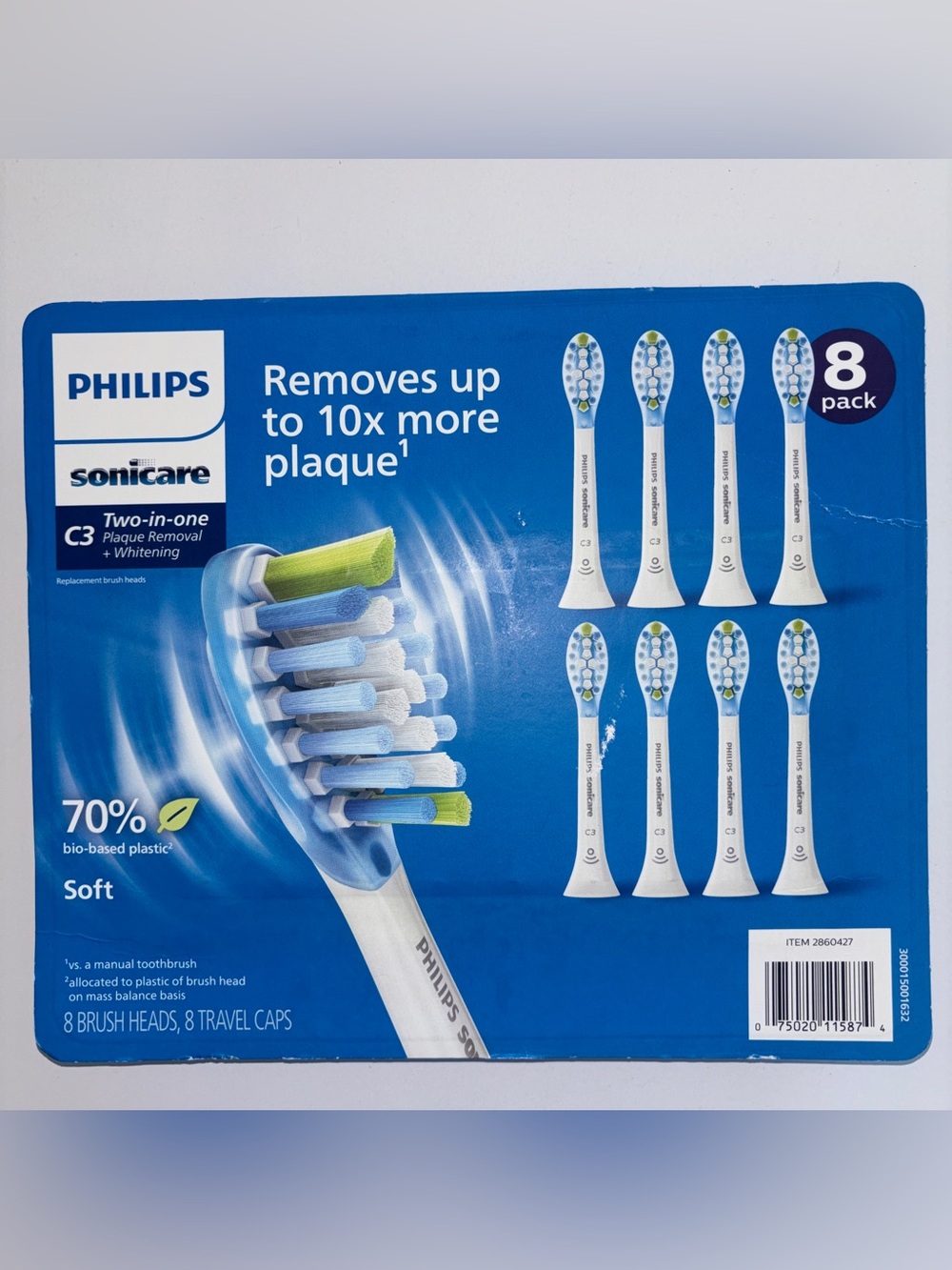 Philips Sonicare C3 Two-in-One Brush Heads 8-Pack with Travel Caps SOFT White